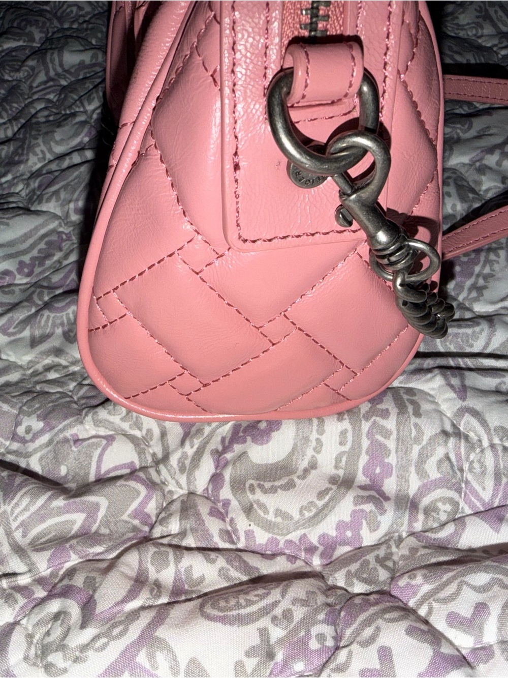 Quilted Pink Leather Top-Handle Women's Bag - Picture 4 of 9